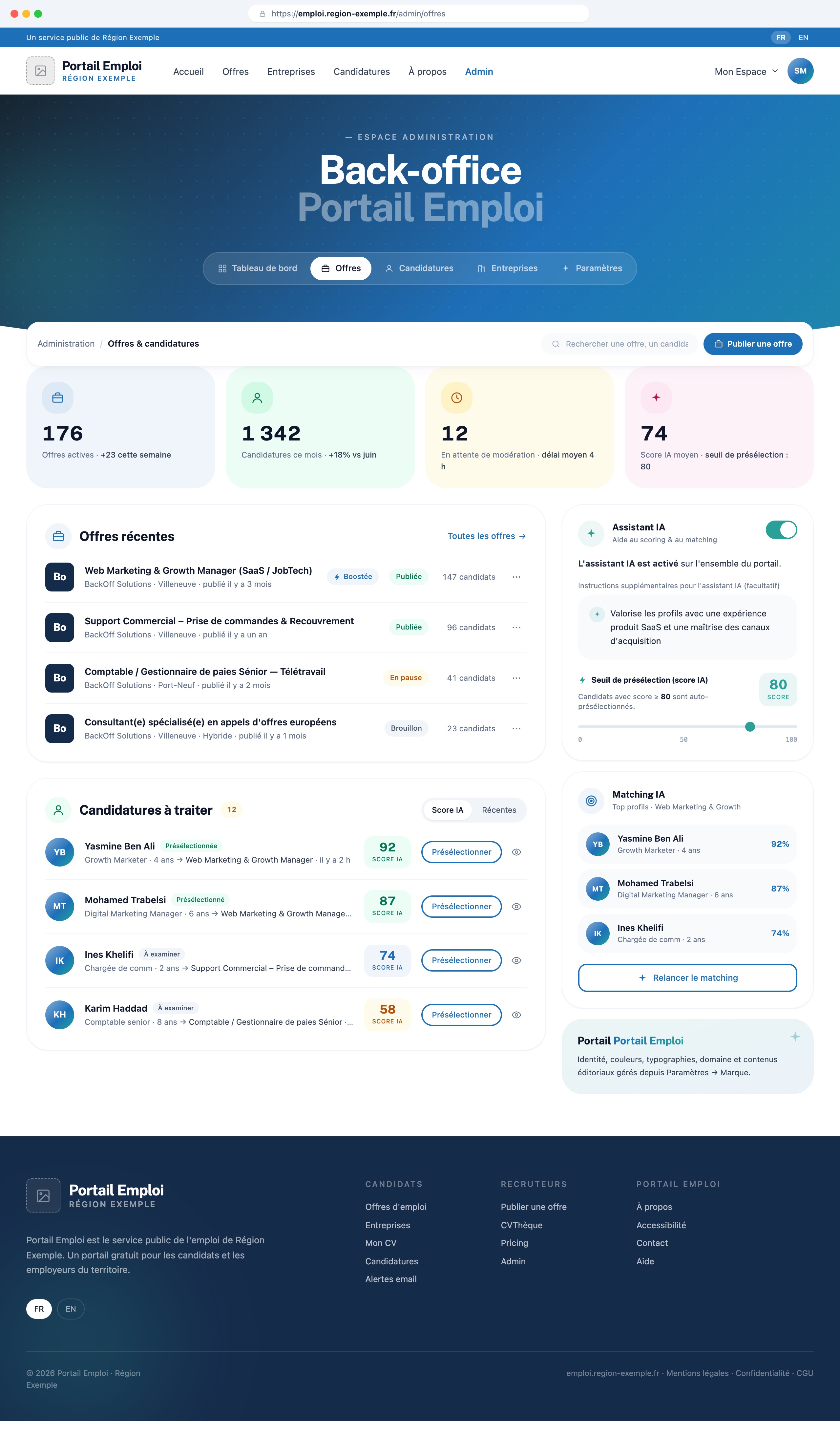 Back-office recruteur du portail emploi en marque blanche