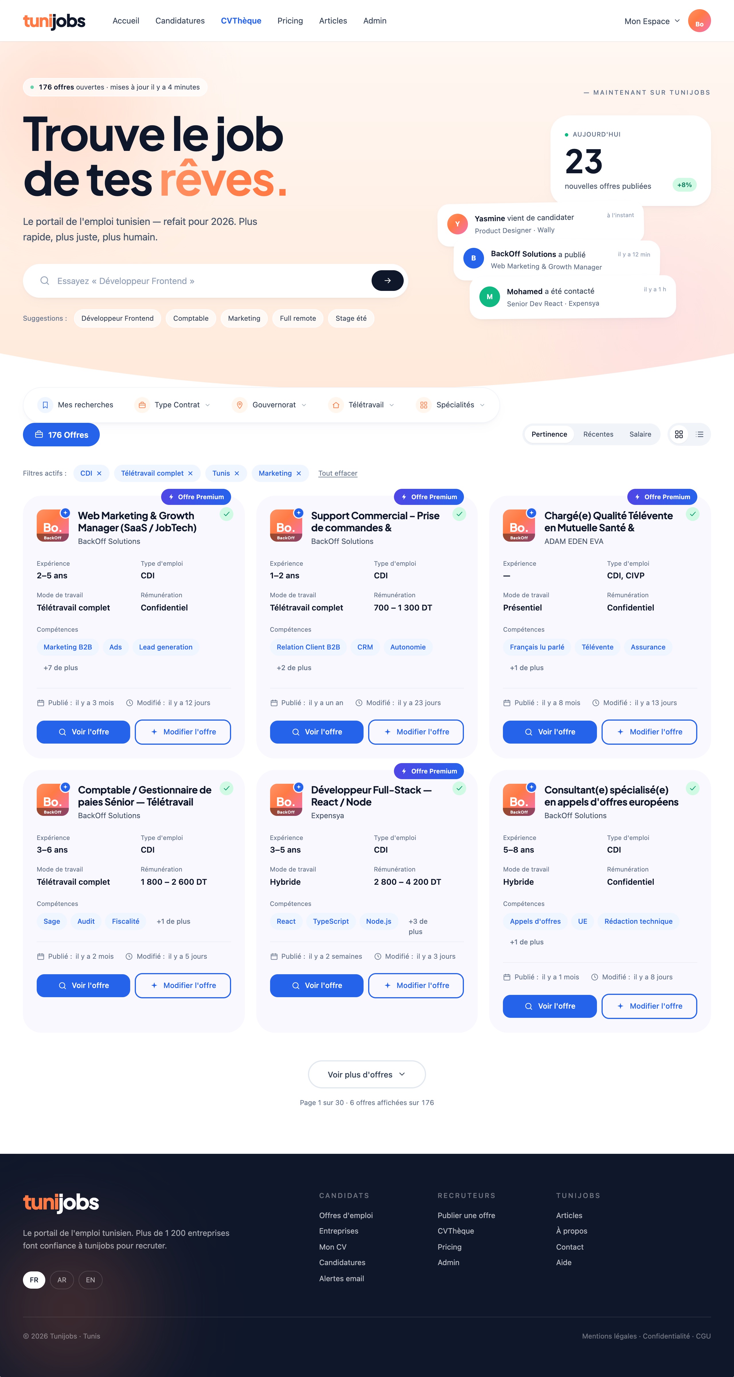 Listing des offres sur Tunijobs